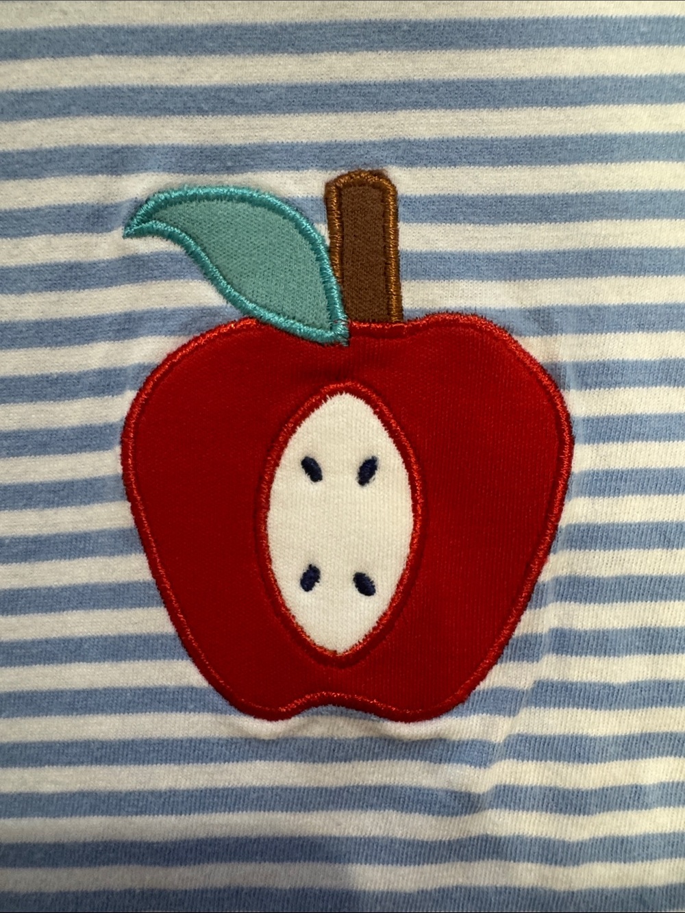 Little English Light Blue & White Stripe Tee with Red Apple Appliqué - Picture 2 of 4